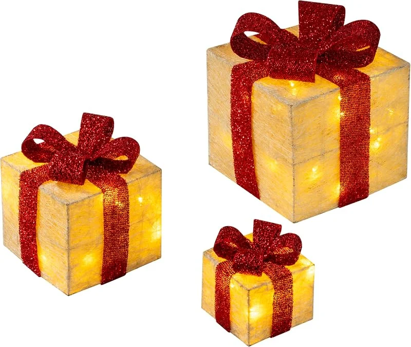 Bambelaa! ¡Bambelaa! Cajas de Regalo Led Decoración con Luz - Set de 3 Incl. Función Temporizador - Decoración Navideña Decoración Navideña Iluminación (Amarillo) — Decoracion Navidad