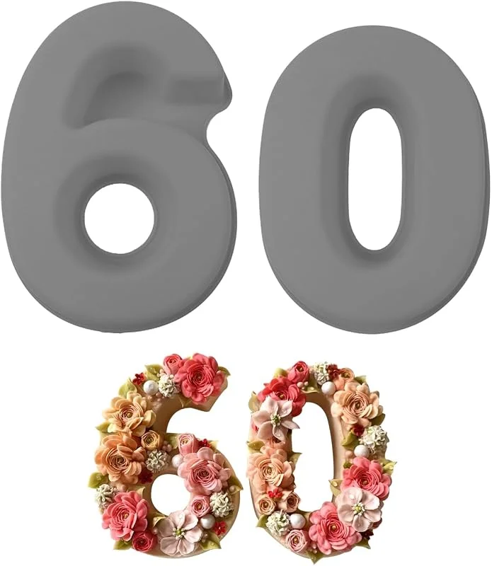 MytaYt 2 unidades de 60 números de silicona para tarta de cumpleaños de 10 pulgadas, número de moldes de silicona para hornear, 25 cm, para bodas, aniversarios, fiestas — Hogar y cocina