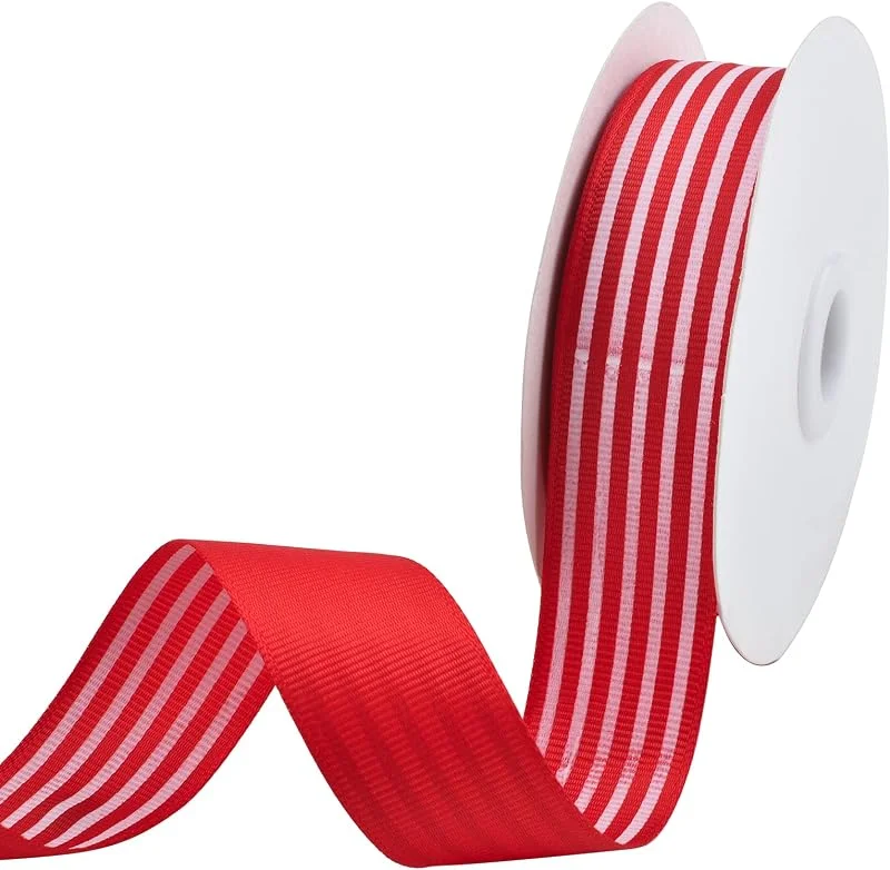 Visita la tienda de WANDIC WANDIC Cinta de rayas rojas y blancas, 24 yardas de cinta de rayas de caramelo cinta de grogrén tiras de tela de Navidad para embalaje de regalo, para el cabello, decoración de fiesta de boda — Envoltorio regalo