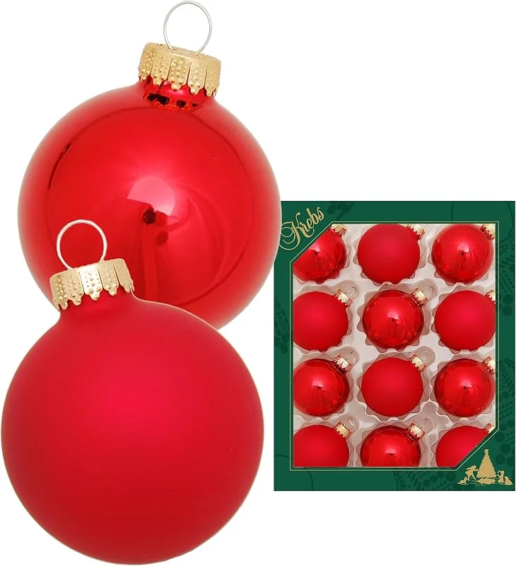 Krebs Glas Lauscha - Adornos para árbol de Navidad, bolas de Navidad - Caja con 12 bolas de cristal brillantes rojas en un tamaño de 5 cm — Decoracion Navidad