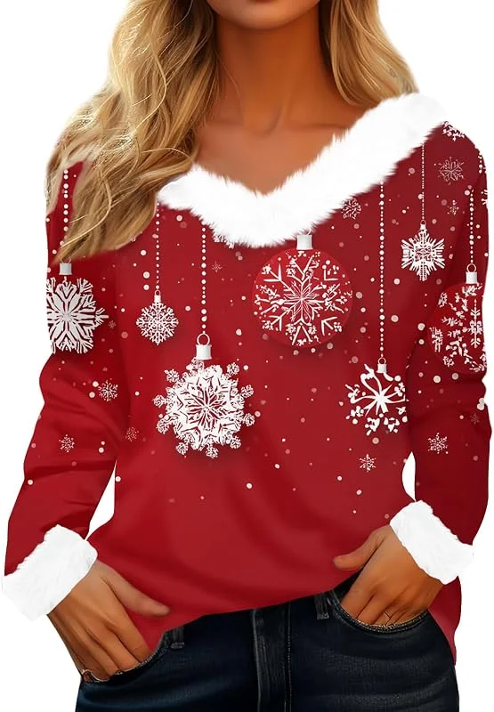 TOFOTL camiseta navideña vistoso llamativo ropa navideña mujer fiesta encantador — Ropa Navidad