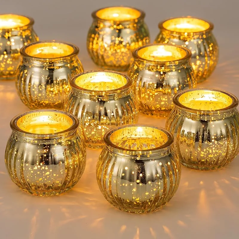 Visita la tienda de Nuptio NUPTIO Vidrio Portacandelitas Oro - 12 Piezas Calabaza Pequeña Navidad Mercurio Portacandelitas Set Acanalado Velas Votivas Boda Fiesta Salón Mesa Centros de Mesa Adornos de Halloween — Decoracion Navidad