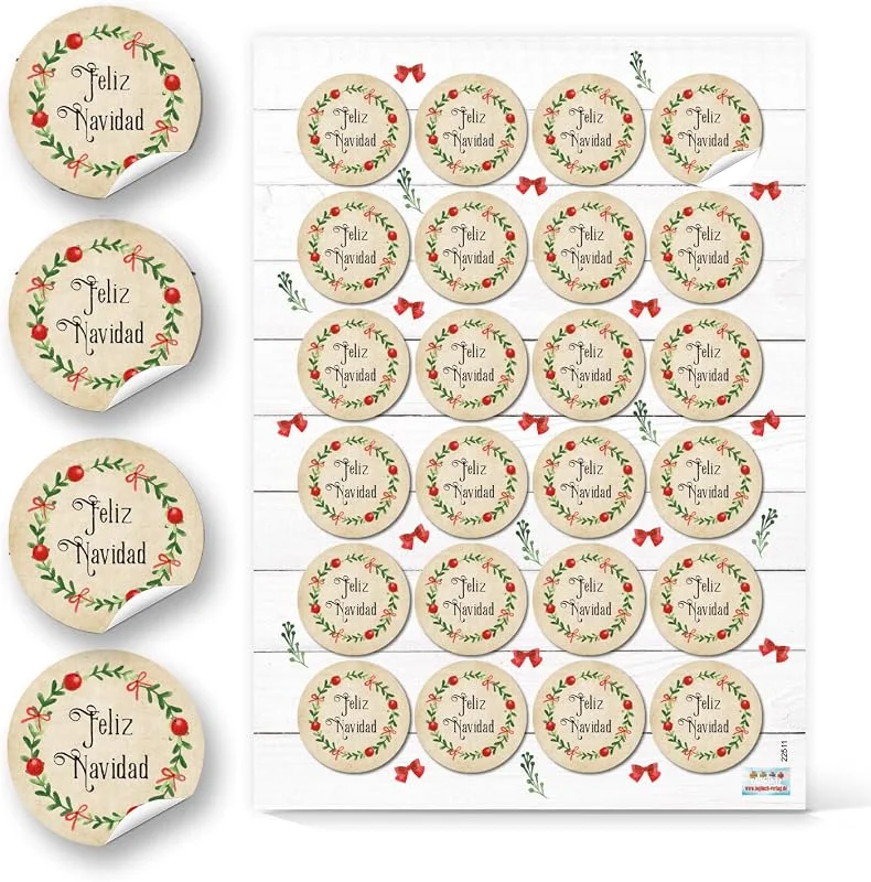 Visita la tienda de Logbuch-Verlag Logbuch-Verlag 24 pegatinas navideñas redondas con texto "feliz navidad" en tonos neutros, rojos y verdes - pegatinas decorativas de navidad — Envoltorio regalo
