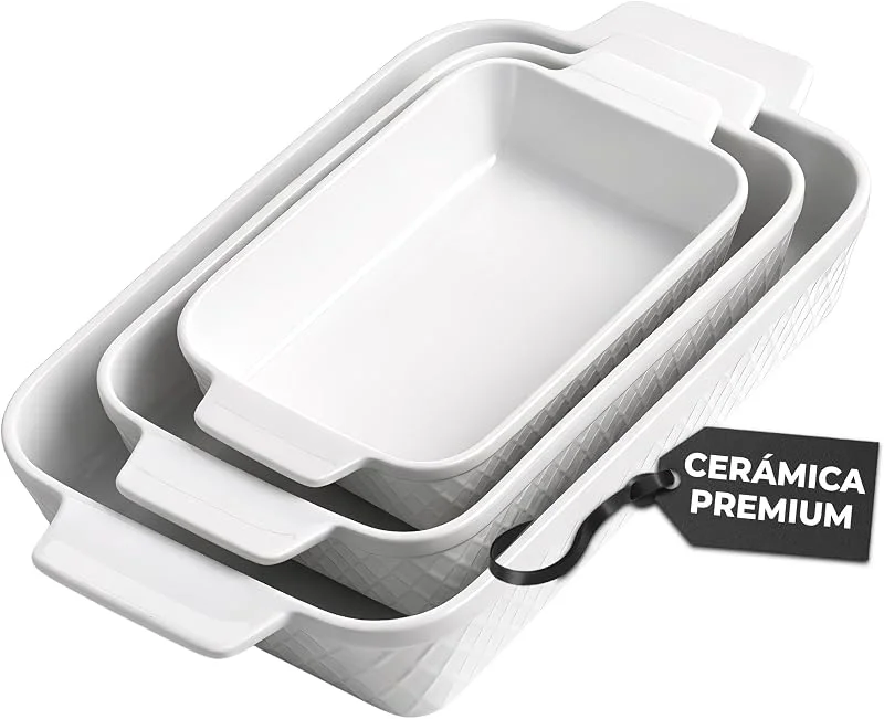 Visita la tienda de MIAMIO MIAMIO - Juego de 3 Bandejas Rectangulares de Cerámica para Hornear, Juegos de 3 Piezas de Bandejas Apilables para Hornear, 850 ml, 1650 ml, 2900 ml - Apto para Lavavajillas y Horno - Colección Palman — Hogar y cocina
