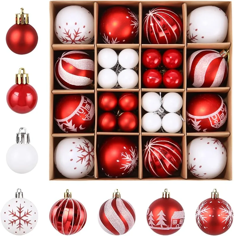 Suvexor Bolas Navidad 44 Piezas 6cm 3cm, Adornos Arbol Navidad Rojo Blanco — Decoracion Navidad