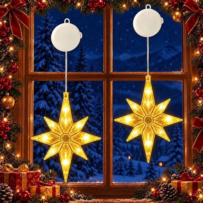 CNMTCCO 2 Piezas Estrellas de Navidad LED, Luces de Navidad de Estrella, Decoración Navideña para Ventanas, Temporizador, Ventosa, Luces de Estrella Interior y Exterior, Boda y Navidad — Decoracion Navidad