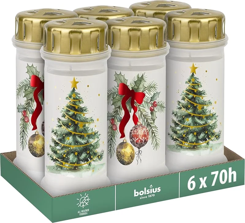 Visita la tienda de Bolsius Bolsius - Vela Funeraria - n.º 6 + tapa - Navidad - Pack de 6 - Duración de combustión 70 horas - Contiene Cera Vegetal Natural - Sin Aceite de Palma — Cena a la luz de velas