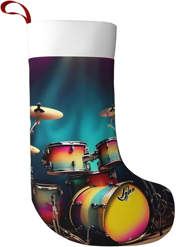 GaxfjRu Cool Drums Set de calcetines de Navidad impresos, para decoración de fiesta familiar, árbol de Navidad, decoración de chimenea, decoración de fiesta de Navidad — Decoracion Navidad
