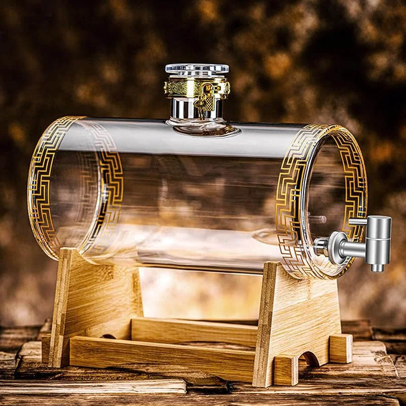 KMQRDZi Barril de vino de vidrio con grifo, decantador de whisky con soporte, dispensador de bebidas en forma de barril de 3 a 5 l, jarra de vidrio, pico — Vino y mesa festiva