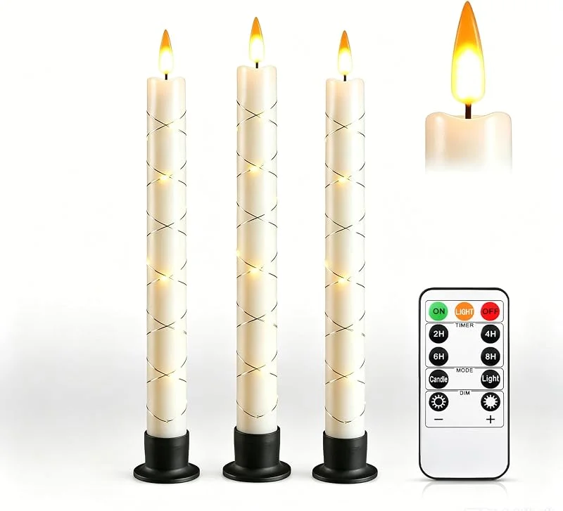 Visita la tienda de Da by Da by 3 Velas LED de Varilla Marfil con Luces Hada Envolventes, Llama Parpadeante Dinámica Realista, 1 Mando, Plástico Resistente al Calor, Reutilizables para Interior y Exterior — Luces Navidad