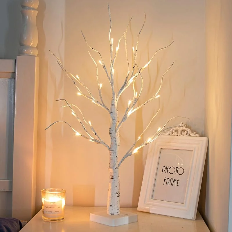 EAMBRITE Árbol de Luces para Interior con 24 Luces LED de Color Blanco cálido (60 cm), Abedul Decorativo para decoración Interior en Navidad, Fiestas, cumpleaños y Bodas — Luces Navidad
