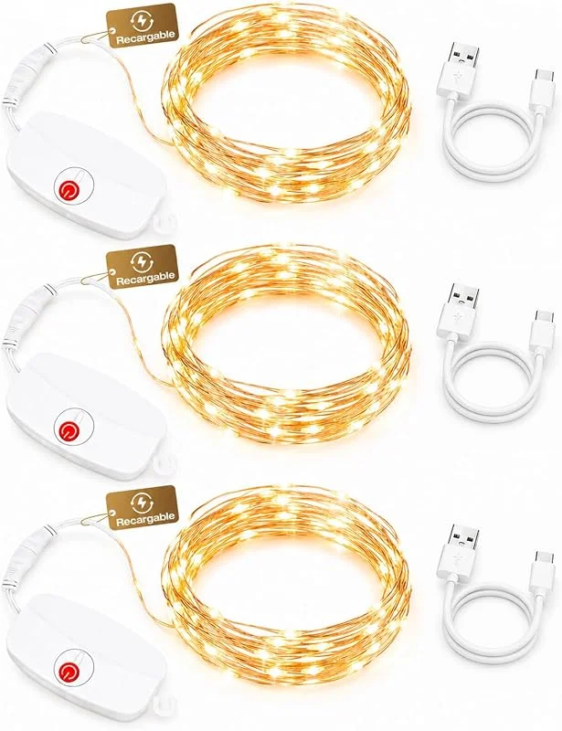 Visita la tienda de AGOTD AGOTD Mini guirnalda de luces recargables de 2 m, 20 LED, blanco cálido — Luces Navidad