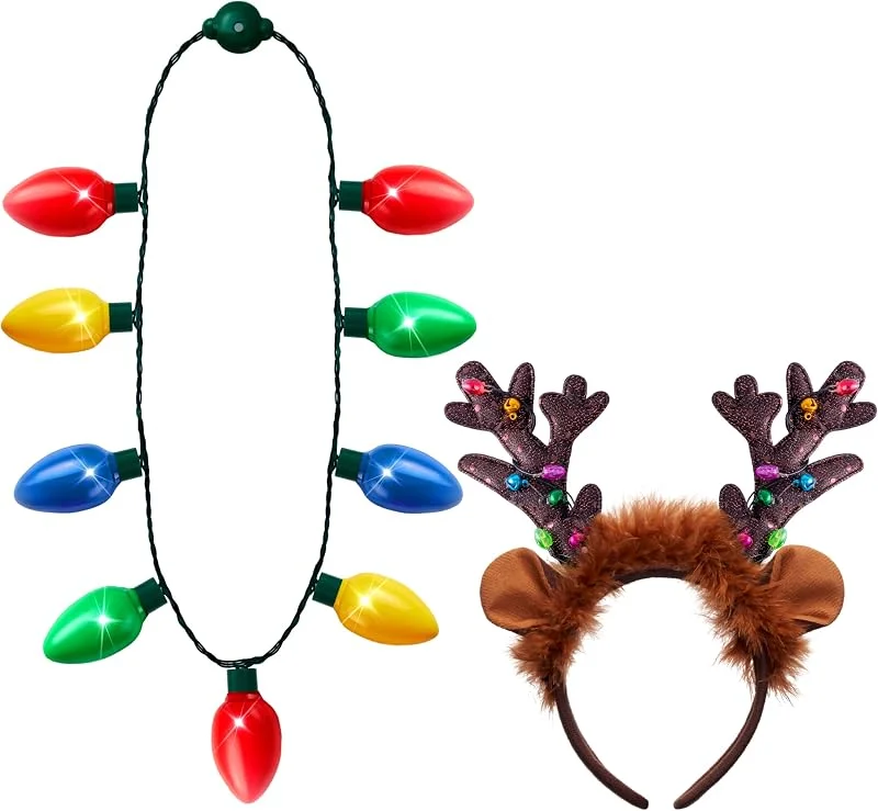 Visita la tienda de JOYIN JOYIN 2 piezas collar LED de Navidad y diadema de reno, collar de Navidad con luz con 9 bombillas, tocado de Navidad accesorios de disfraz de Navidad y fiestas navideñas Navidad detalles de fiesta de — Ropa Navidad