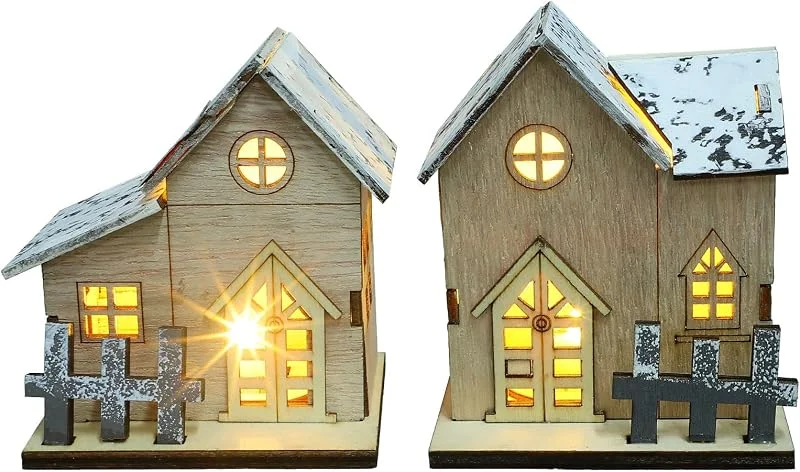 Gatuida 2 casas de pueblo de Navidad, luz LED, casa de madera iluminada rústica en miniatura, decoración de pueblo navideño, centros de mesa de Navidad, regalos de Navidad, manualidades — Decoracion Navidad