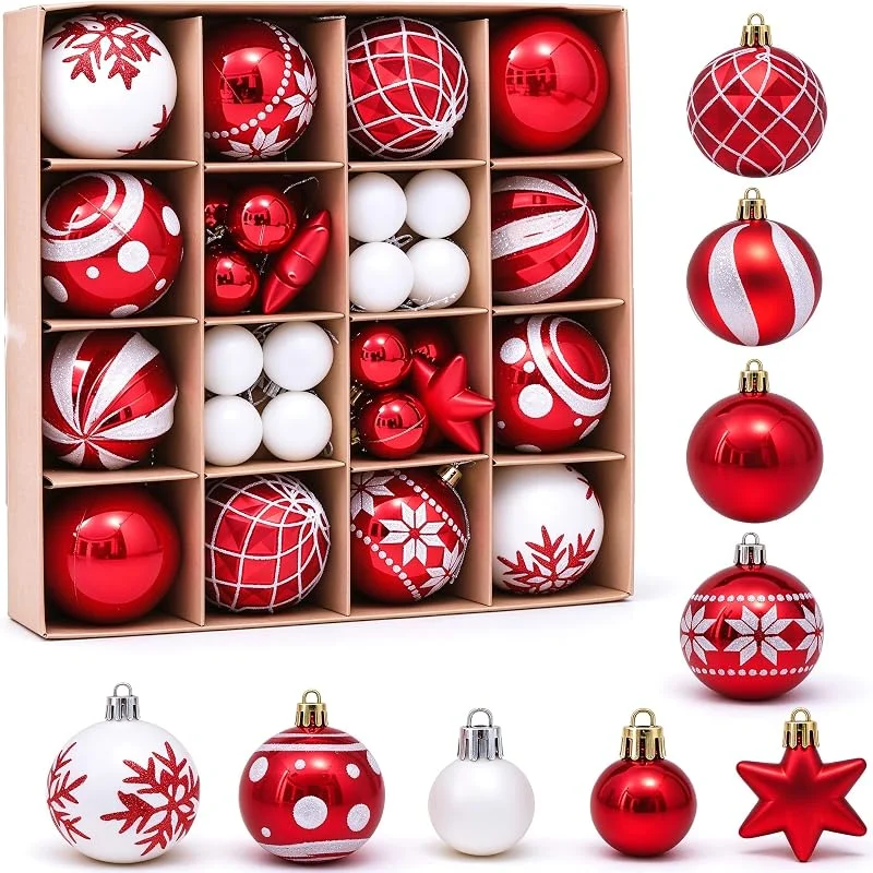 testyu 42 Piezas Bolas de Navidad, Christmas Gifts Bolas de Navidad, DecoracióN para Colgar en Fiestas de Temporada, Bodas, Colgantes Decorativos (Rojo y Blanco) — Decoracion Navidad