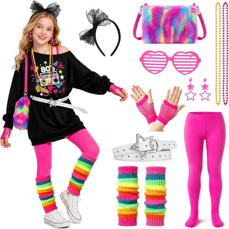 Mishopy Disfraz Años 80 Niña para Halloween Carnaval Navidad Cumpleaños — Ropa Navidad