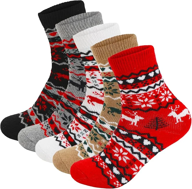 MorLuks Calcetines Mujer Invierno, 5 Pares Calcetines Térmicos, Calcetín Nórdicos Coloridos, Calcetín Cálidos Suaves para Navidad Año Nuevo San Valentín Cumpleaños Regalo — Decoracion Navidad