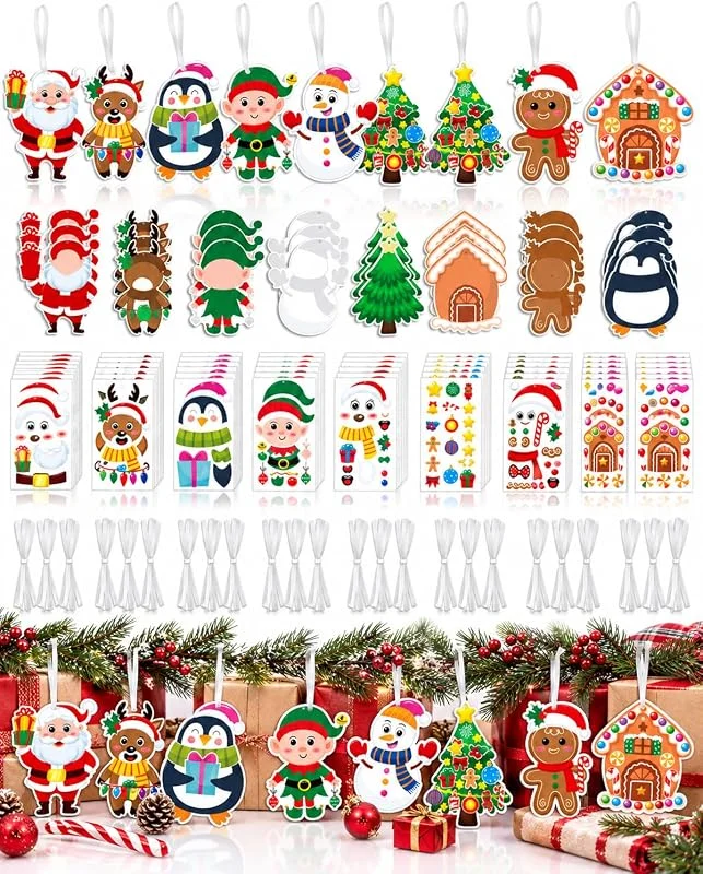 FIRZOM Kit Manualidades Navidad para Niños, 24 Piezas Cartón y Pegatinas Árbol Navideño DIY Decoración Ventana Invierno Regalo — Envoltorio regalo