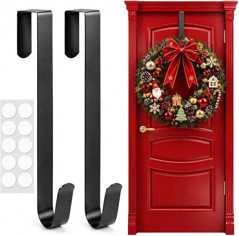 HONGECB Colgador Corona De Navidad, Colgador Corona Para Decoración, Colgadores De Corona De Metal, Colgadores Puerta De Metal Negro, Para Colgar Adornos Navideños En La Puerta, Negro, 2 Piezas — Decoracion Navidad