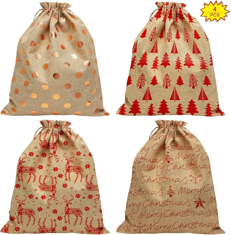 Yuehuabao 4pcs Bolsa Regalo Navidad Saco de Navidad con Cordón Grande Bolsa de Almacenamiento Reutilizable（30x40cm） — Envoltorio regalo