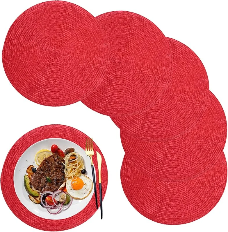 Visita la tienda de maifey Manteles Individuales Redondos Lavables de Polipropileno - Plástico Antimanchas (Rojo, 32cm) — Hogar y cocina