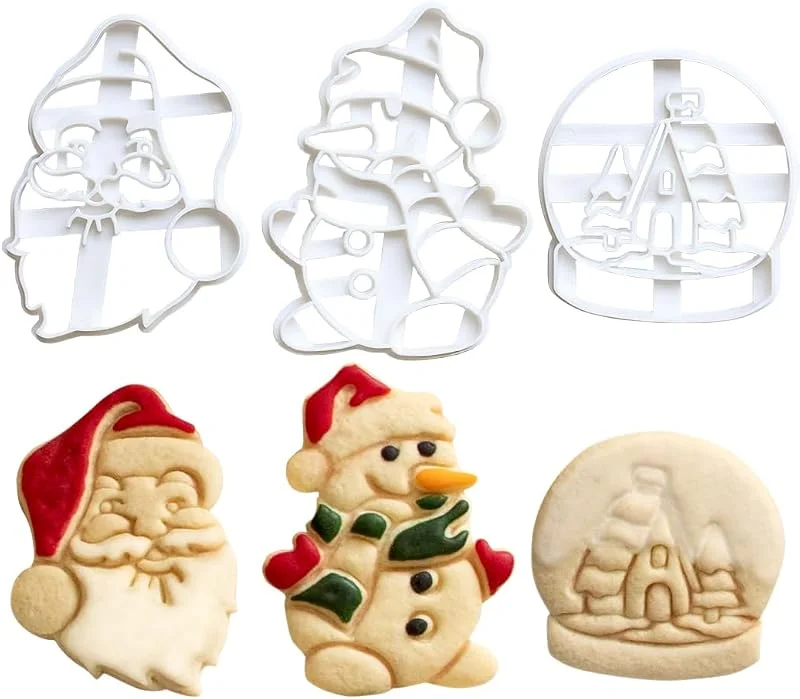 Aurasky Moldes de Galletas Navidad, 3 PCS Navideñas Cortapastas para Galletas, 3D Cortapastas para Galletas, Muñeco de Nieve Papá Noel Cookie Cutter para Navidad Decoración Fiesta — Hogar y cocina