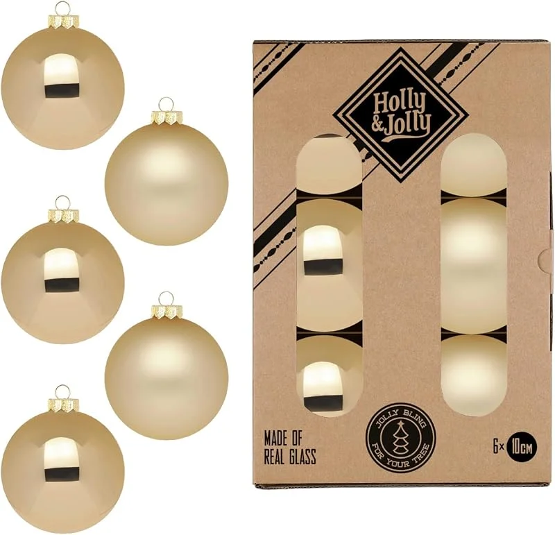 Holly & Jolly - Bolas de Navidad Brocade Gold, 6 Unidades — Decoracion Navidad