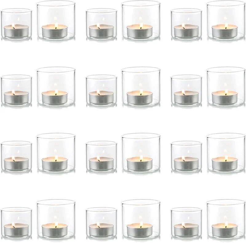 Visita la tienda de Nuptio NUPTIO Portacandelitas Cristal: 24 Paquete Mini Portacandelitas Votivas Velas Flotantes Cristal Luces de Té Centro de Mesa de Boda Al Aire Libre Fiesta Vacaciones Decoración Mesa 4cm & 5cm — Cena a la luz de velas