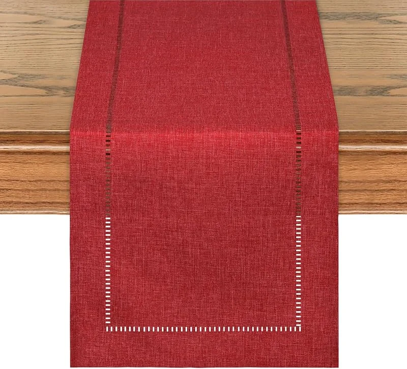 LOMOHOO Camino de mesa rojo 30 x 180 cm Moderno para Navidad, mantel de lino con diseño de borde en relieve, lavable, estilo boho, para cumpleaños, fiesta, San Valentín, boda, baby shower, decoración — Hogar y cocina