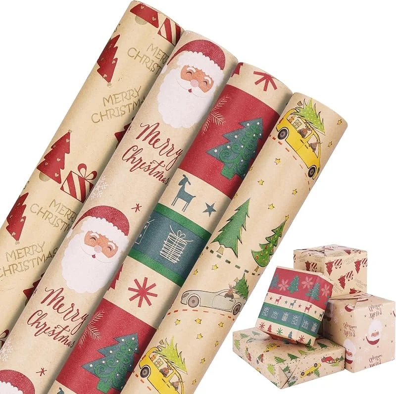 Visita la tienda de JIANTA JIANTA Rollo de Papel Regalo Kraft Navideño, 4 Rollos — Envoltorio regalo