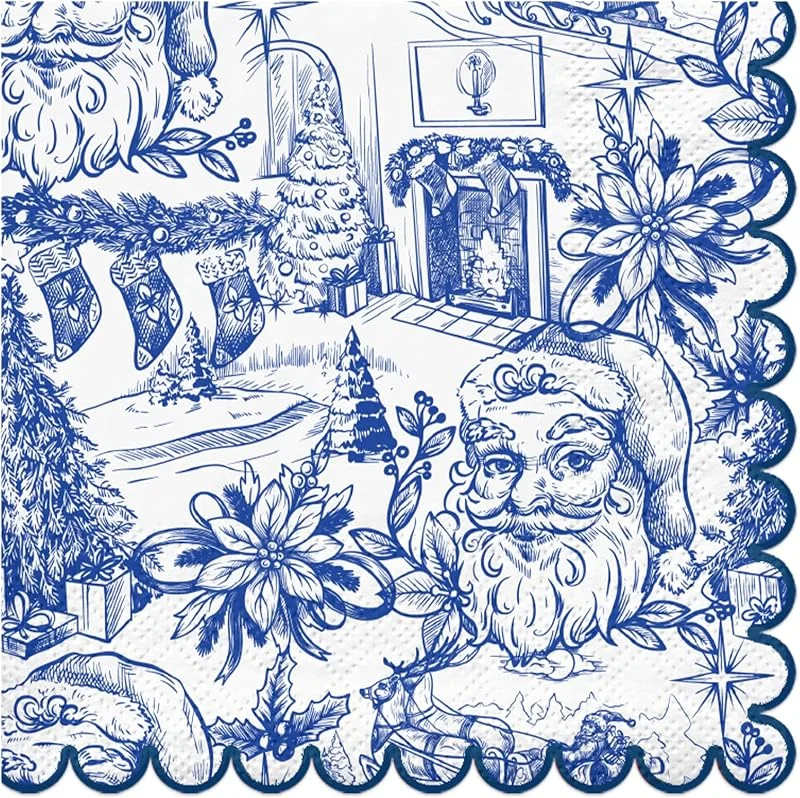 Visita la tienda de RUSPEPA RUSPEPA 25 Servilletas de Cóctel Retro de Navidad 3 Capas Estilo Chinoiserie Azul Blanco Estampados de Chimenea de Papá Noel Servilletas Desechables para Reuniones Festivas y Bodas de Invierno 5 x 5 — Adviento y mesa