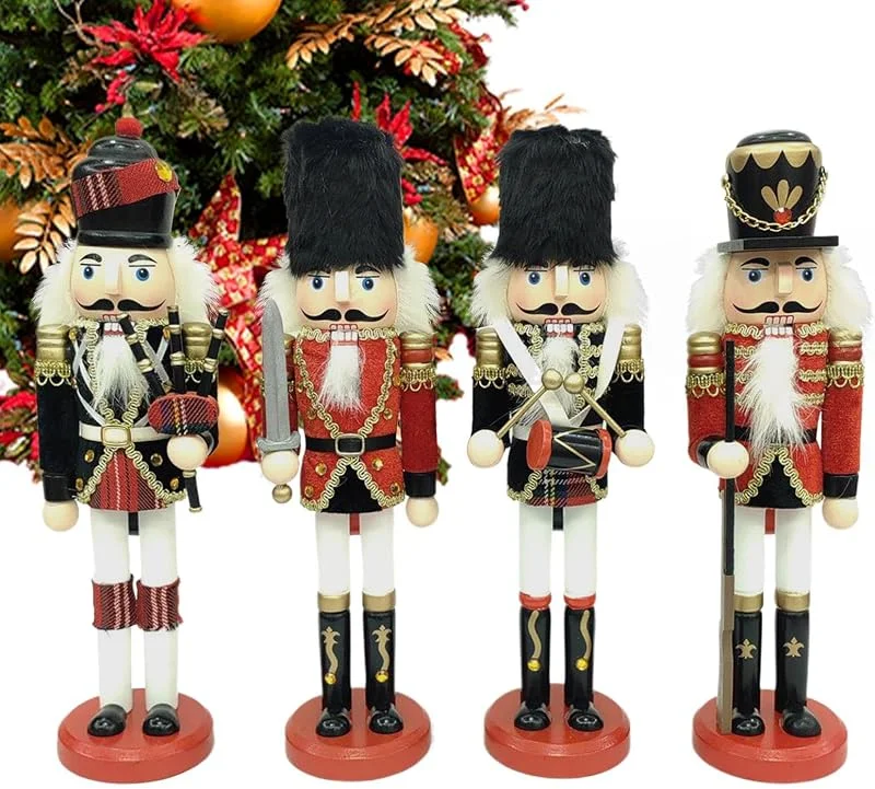 Generic Figuras de cascanueces para Navidad, 4 piezas, decoración de madera — Decoracion Navidad