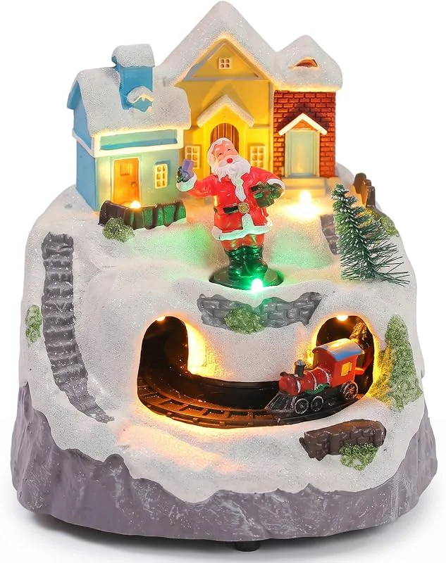 Aetherize Pueblo navideño con Tren en Movimiento y música, decoración de Mesa iluminada, Papá Noel — Decoracion Navidad