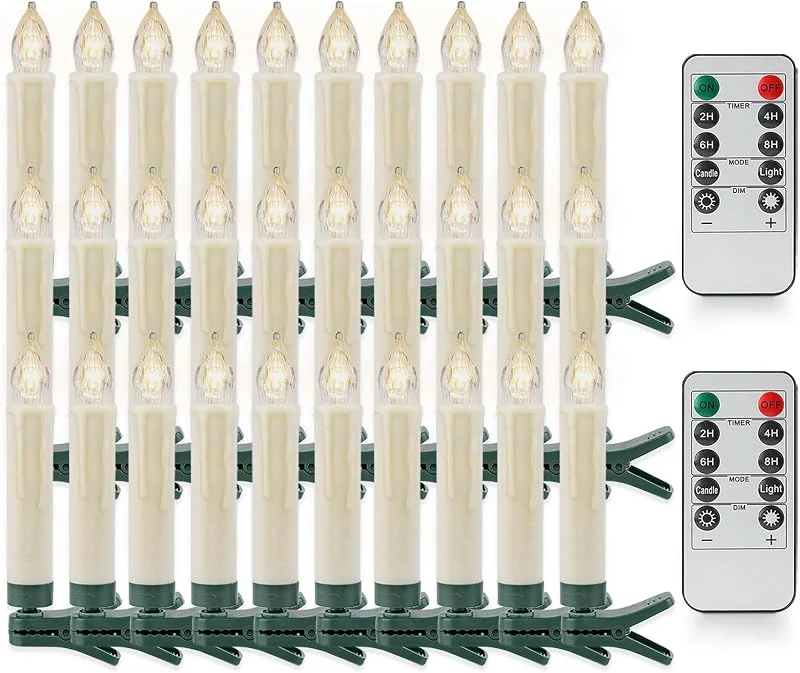 Visita la tienda de Rhytsing Rhytsing 30 LED Velas Decorativas de Árbol de Navidad con Temporizador, Infrarrojo Inalámbrico Clip Velas a pilas, 2 Mandos a Distancia Incluidas, Uso en Interiores y Exteriores - Altura 10, 5cm — Luces Navidad
