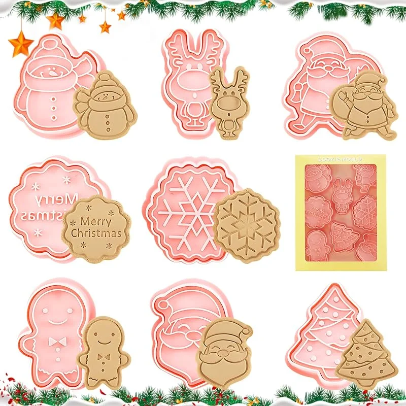 TOPJOWGA Moldes Galletas Navidad, 8 Piezas Cortadores de Galletas de Navidad, Moldes para Galletas 3D, Hornear Galletas Moldes, Cortador de Pastel de Galletas para Cookie, Pasteles, Fondant — Hogar y cocina