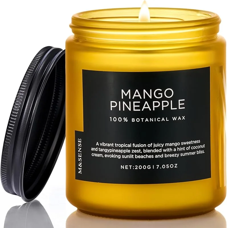 M&SENSE Mango y Piña Velas Aromáticas de Soja 200g, Regalos Originales para Mujer, Decoracion Hogar Tropical y Afrutada, Tarro de Cristal Larga Duración 50h, Velas Decorativas — Cena a la luz de velas