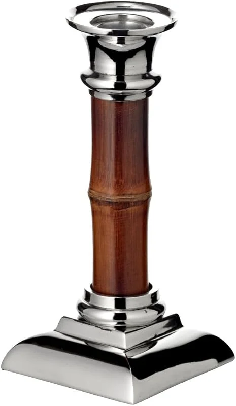 Visita la tienda de EDZARD EDZARD Candelero Bambú (H 17 cm), acero inoxidable y bambú, velas largas — Cena a la luz de velas