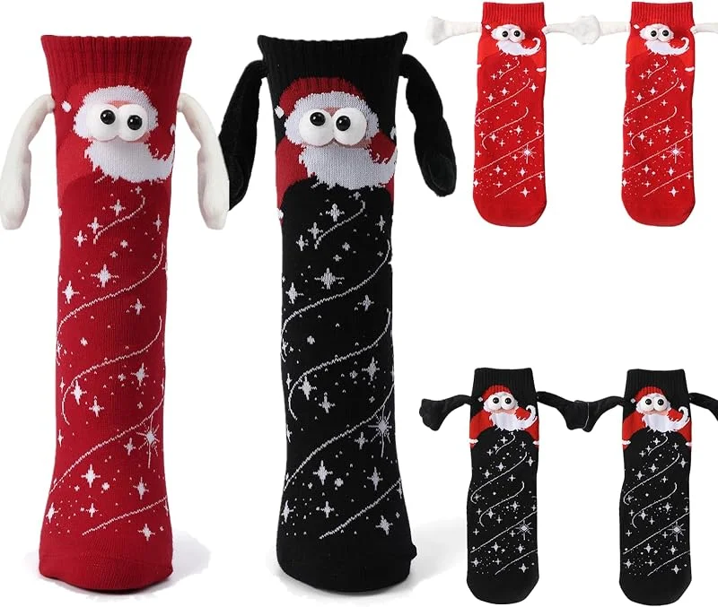 Visita la tienda de Litthing Litthing 2 pares de calcetines de Navidad magnéticos para parejas mano en mano 35-43 calcetines de amistad regalos para novio pareja familia — Decoracion Navidad