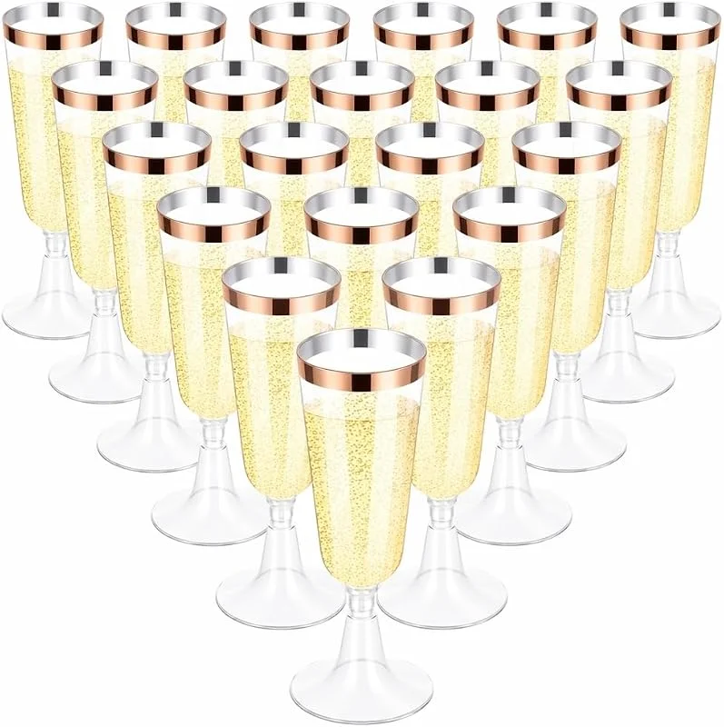 TSLBW 20 copas de champán transparentes de 5 onzas, copas de champán de plástico con purpurina, reutilizables, copas de vino para fiesta, copas de vino de cristal para jardín, boda, cumpleaños — Vino y mesa festiva