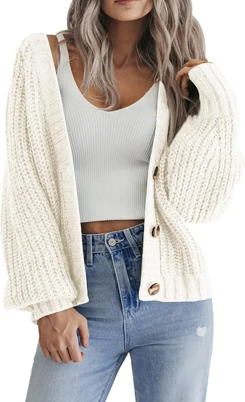 Visita la tienda de Hotouch Hotouch Cárdigan de Punto Mujer Corto Cuello en V con Botones Frente Abierto Suéter Elegante Casual Talla Top — Ropa Navidad