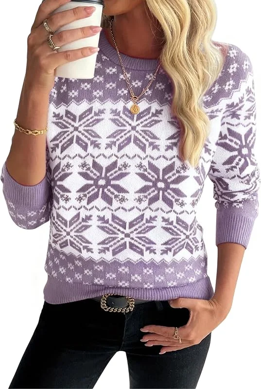 Visita la tienda de Demegimi Demegimi Jersey Suéter de Navidad Suéter Divertido Navidad Copo Invierno Ropa de Punto de Reno Manga Larga Suéteres Invierno de Cuello Redondo — Ropa Navidad