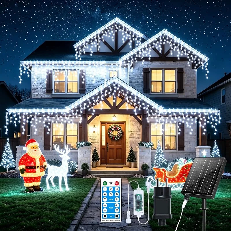 GCMacau 3 EN 1 Cortina Luces Navidad Exterior, 20m+5m 660LED Cascada de Luces Navideñas con Mando a Distancia Temporizador 8 Modos, IP65 Impermeable Luci di Natale Para Navidad, Ventana, Balcón, Bar