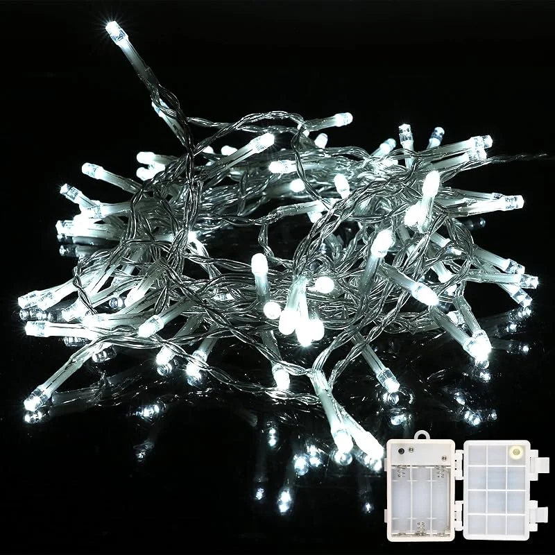 Visita la tienda de H HANSEL HOME H HANSEL HOME Guirnalda Luces LED Pilas Luces Navidad Exterior Pilas 100 LED 8M Impermeable IP44 con 8 Modos Exterior y Interior Decoración para Habitacion, Bodas, Jardín, Fiesta - Luz Blanca