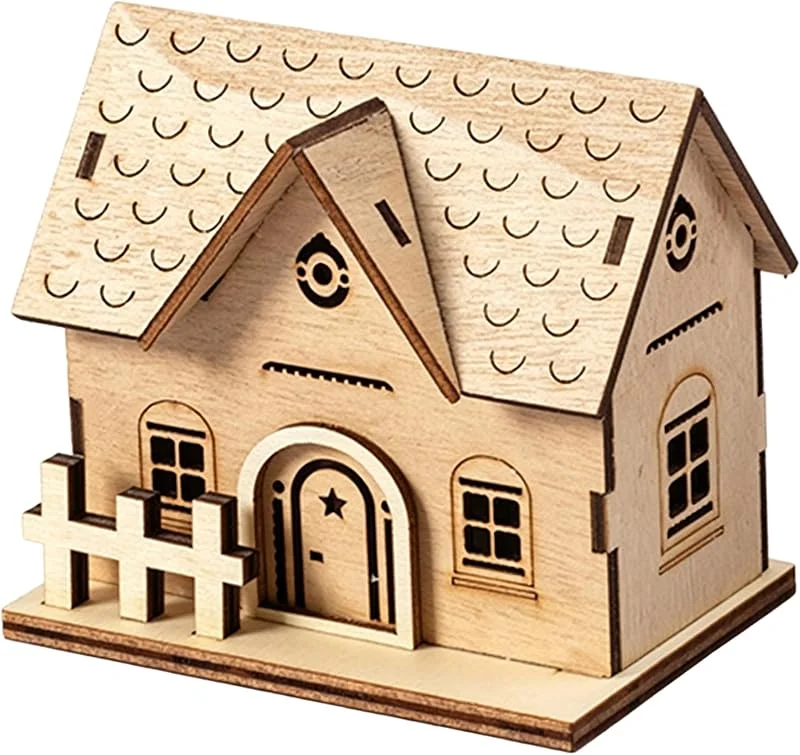 Neptuiby Casas De Madera para Manualidades, Casas De Pueblo Navideñas Iluminadas con Recorte Hueco, Pequeña Luz Nocturna Ambiental para Decoración Navideña En El Hogar, Estilo 1 — Decoracion Navidad