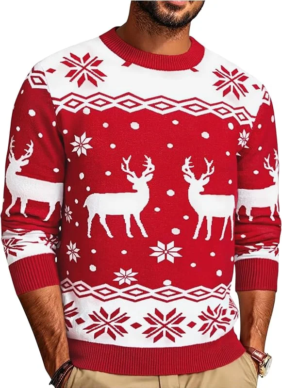 Visita la tienda de Demegimi Demegimi Jersey de Navidad Hombre Invierno Suéter de Navidad Cuello Redondo Christmas Jumper Hombre Manga Larga S-XXL — Ropa Navidad