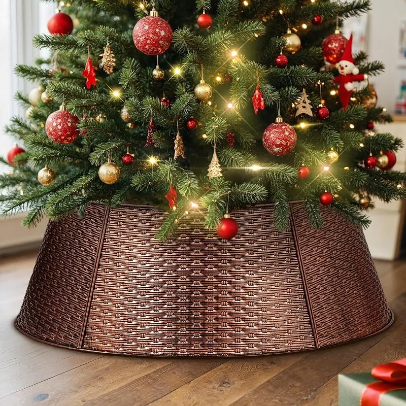 Lanpn Metal Collar Árbol de Navidad 70cm, Albero Natale Decorativo Christmas Tree Collar para Mediana M Árboles Artificiales Interior Exterior - Decoración Navideña (Cobre, Tejido Horizontal) — Decoracion Navidad