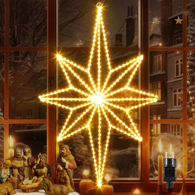 Visita la tienda de Quntis Quntis 62CM Luces de Navidad Exterior Estrella con Enchufe, 360 LED Superbrillantes Cortina de Luces Navidad Ventana Decorativas con Gancho, Blanco Cálido Luz de Ventana para Decoración Navideña — Decoracion Navidad