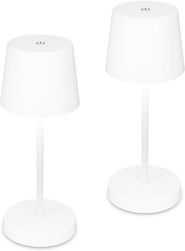 Visita la tienda de Briloner Briloner Lote de 2 lámparas mesa LED inalámbricas, regulable táctil, lámpara noche dormitorio, luz lectura, lámpara camping, recarga USB, uso interior exterior, IP44, Ø10, 5 x 26 cm, Blanco — Cena a la luz de velas