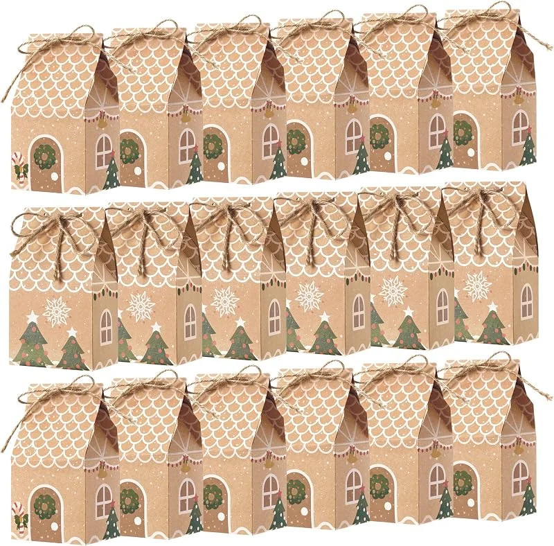 Visita la tienda de JOYIN JOYIN Lote de 24 cajas 3D, caja de regalo de papel kraft, caja de caramelos con diseño de casa de muñeco de jengibre para Navidad, cajas de papel para regalos navideños, accesorios de juguetes para — Envoltorio regalo
