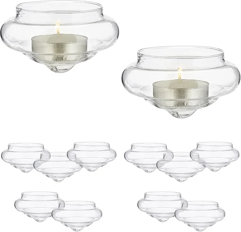 Visita la tienda de Relaxdays Relaxdays Pack 12 Portavelas Flotantes, Soportes Velitas de Té, 4, 5 x 8 cm, Decoración Bañera y Piscina, Transparente — Cena a la luz de velas